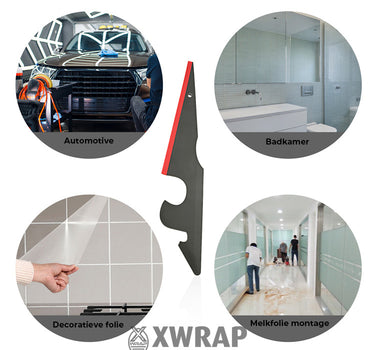 Driehoek tint rakel - gebruiksvoorbeelden op auto's, douchewanden, spiegels en tegels