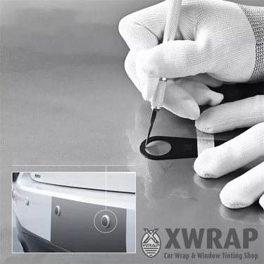 Cirkel snijtemplate voorbeeldsituatie uitsnijden sensoren auto - XWrap